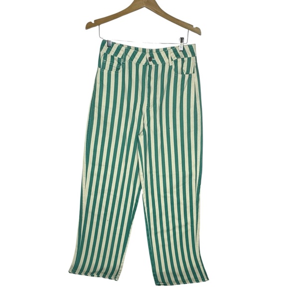 NWOT FP x The Tiny Big Sister Berta Green/White Stripe Long Jeans - Picture 4 of 13
